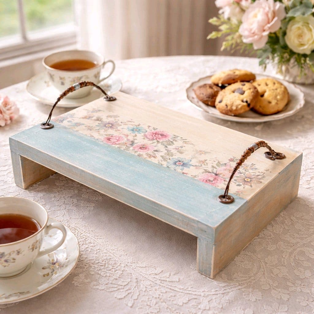 Bandeja Rústica com Decoupage Floral - Madeira Maciça
