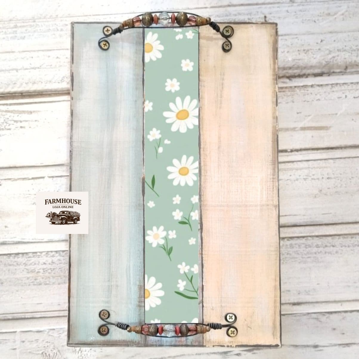 Bandeja Rústica com Decoupage Floral - Madeira Maciça - Imagem do produto