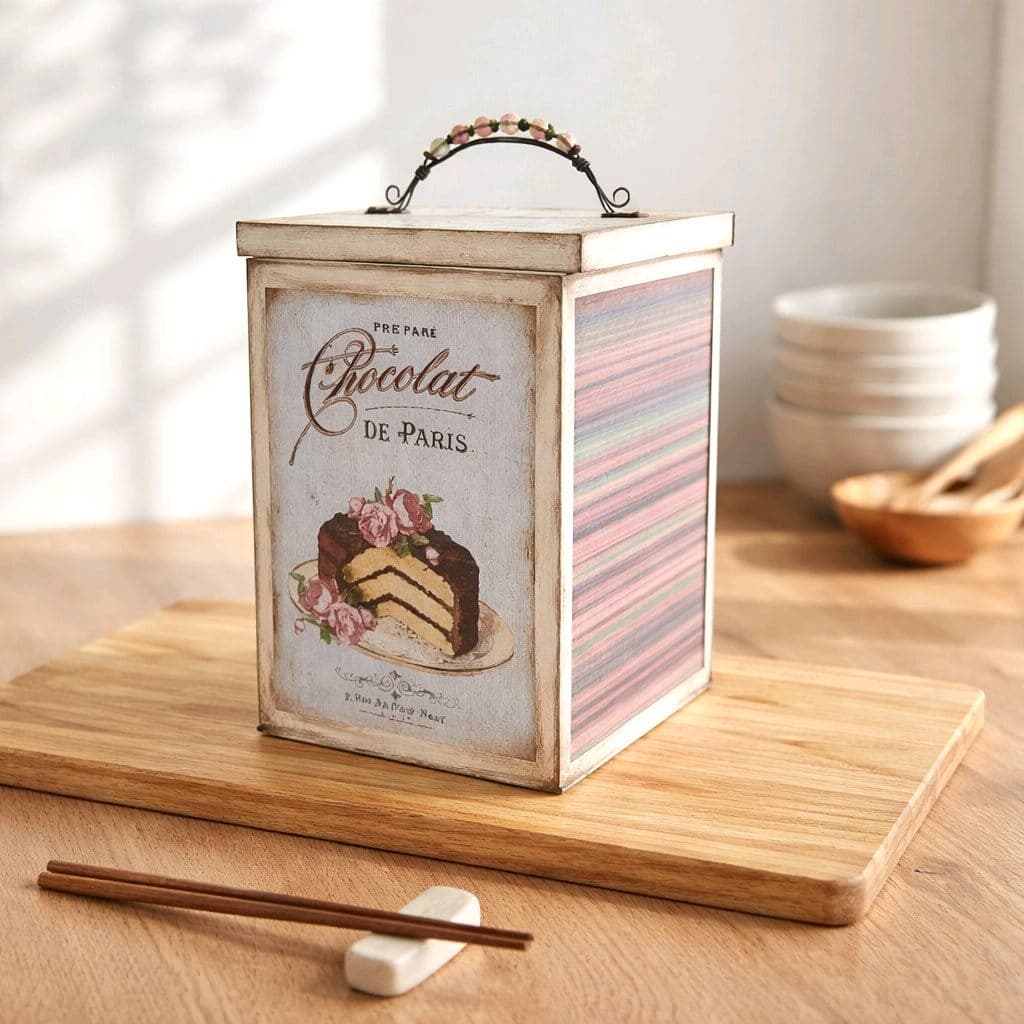 Caixa para Doces em Madeira | Armazenamento com Tampa Estilo Farmhouse - Imagem do produto