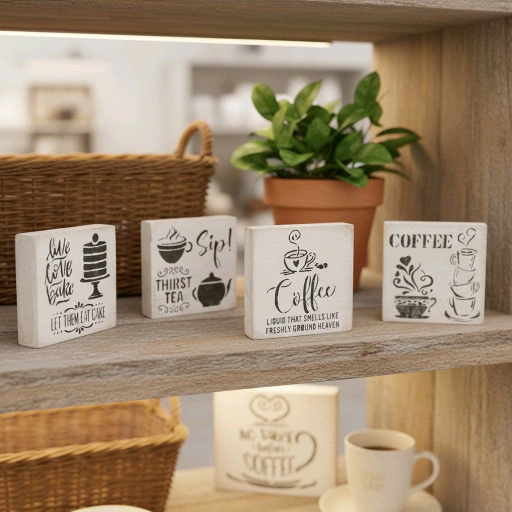 Placas Decorativas de Madeira Farmhouse – Coffee • Tea • Cake - Imagem do produto
