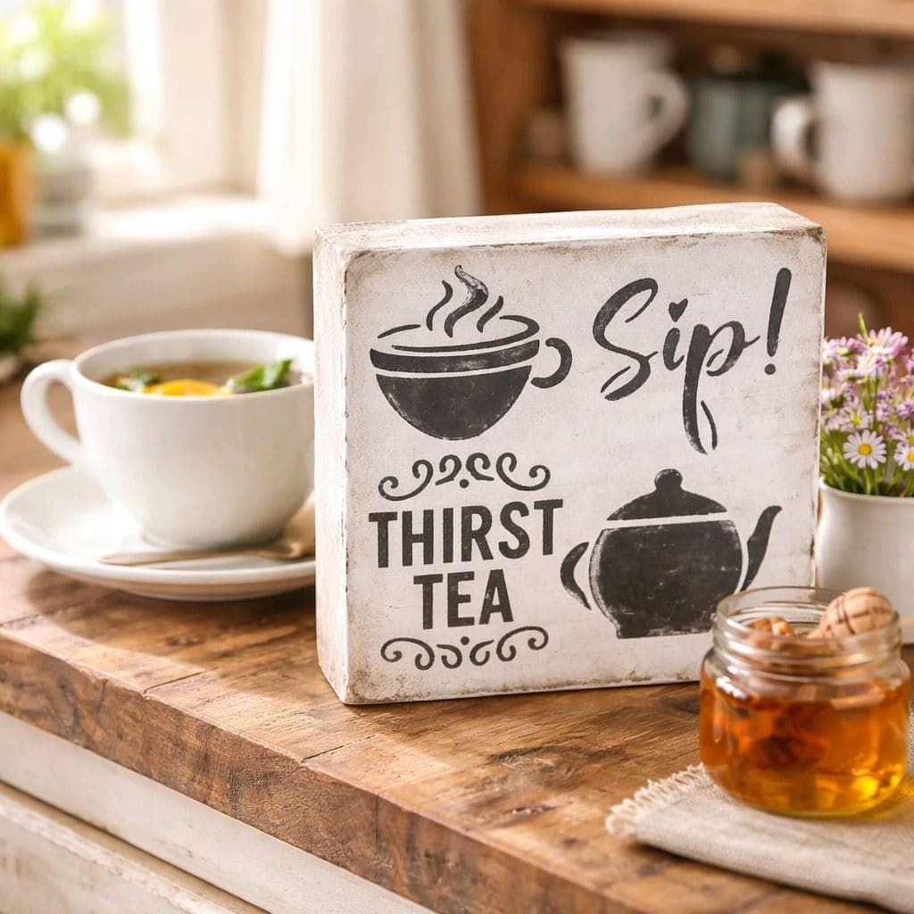 Placas Decorativas de Madeira Farmhouse – Coffee • Tea • Cake - Imagem do produto