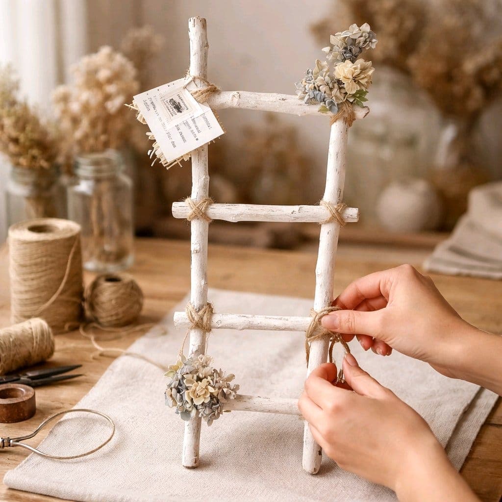 Escada Decorativa Farmhouse em Madeira Rústica - Imagem do produto